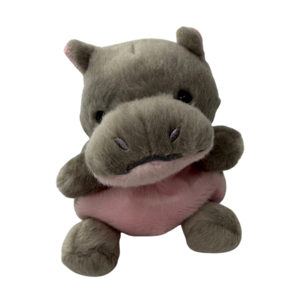 Aurora Palm Pals Hani Hippo Plush Grey Pink Stuffed Animal Bean Bag Toy 5 inch